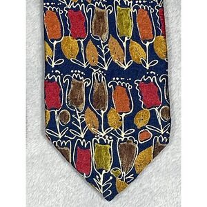 Ermenegildo Zegna Silk Tie Floral Pattern Navy Blue Red Gold Green Men Accessory